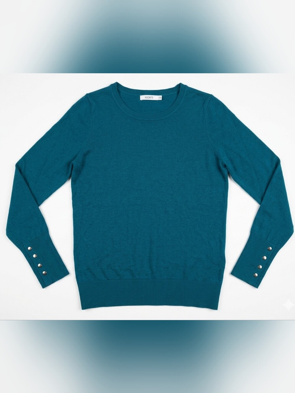 GUC, Ricki's Teal Blue Button-Cuff Pullover Crewneck Sweater - Size Med